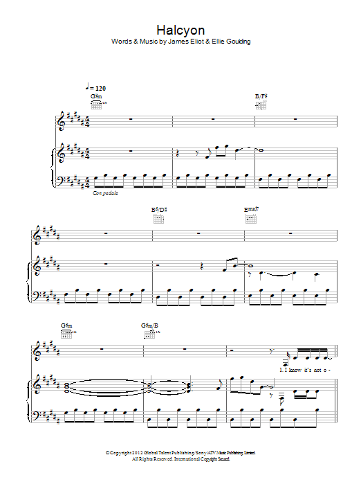 Download Ellie Goulding Halcyon Sheet Music and learn how to play Piano, Vocal & Guitar (Right-Hand Melody) PDF digital score in minutes