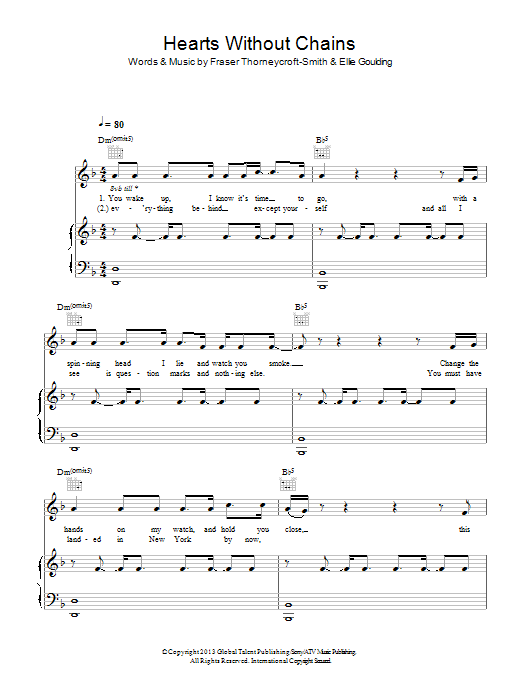 Download Ellie Goulding Hearts Without Chains Sheet Music and learn how to play Piano, Vocal & Guitar (Right-Hand Melody) PDF digital score in minutes
