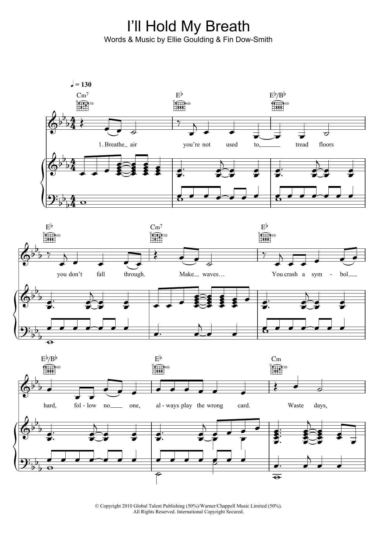 Download Ellie Goulding I'll Hold My Breath Sheet Music and learn how to play Piano, Vocal & Guitar PDF digital score in minutes
