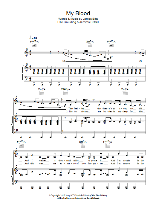 Download Ellie Goulding My Blood Sheet Music and learn how to play Piano, Vocal & Guitar (Right-Hand Melody) PDF digital score in minutes