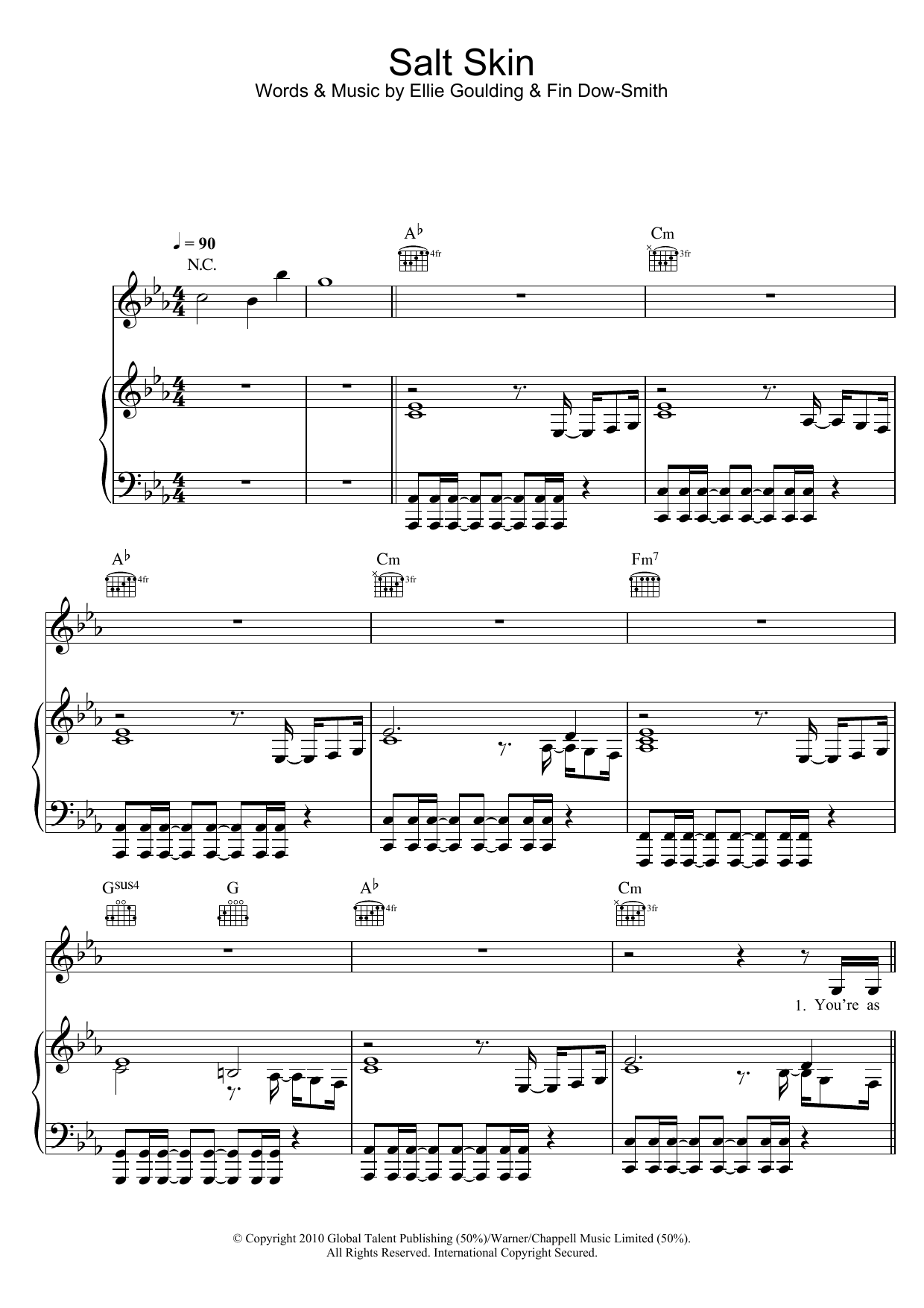 Download Ellie Goulding Salt Skin Sheet Music and learn how to play Piano, Vocal & Guitar PDF digital score in minutes