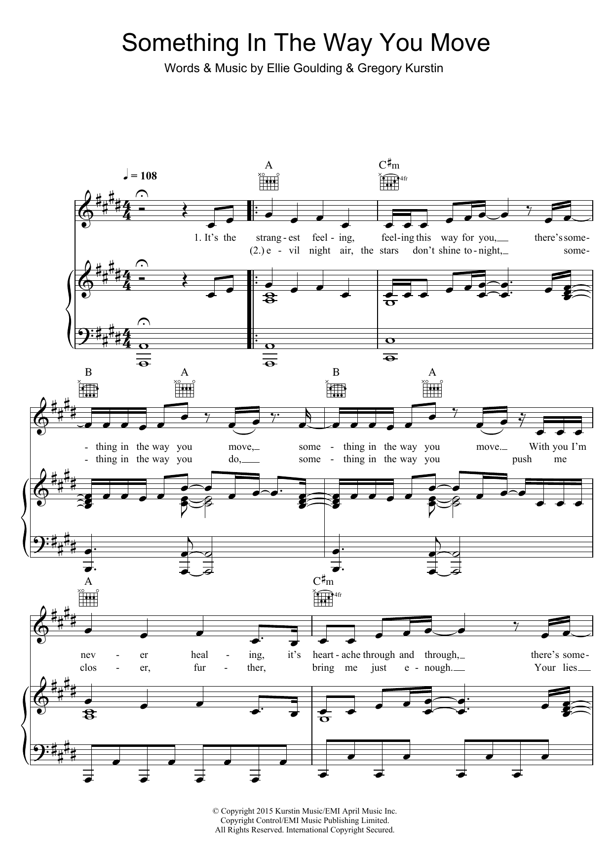 Download Ellie Goulding Something In The Way You Move Sheet Music and learn how to play Piano, Vocal & Guitar (Right-Hand Melody) PDF digital score in minutes