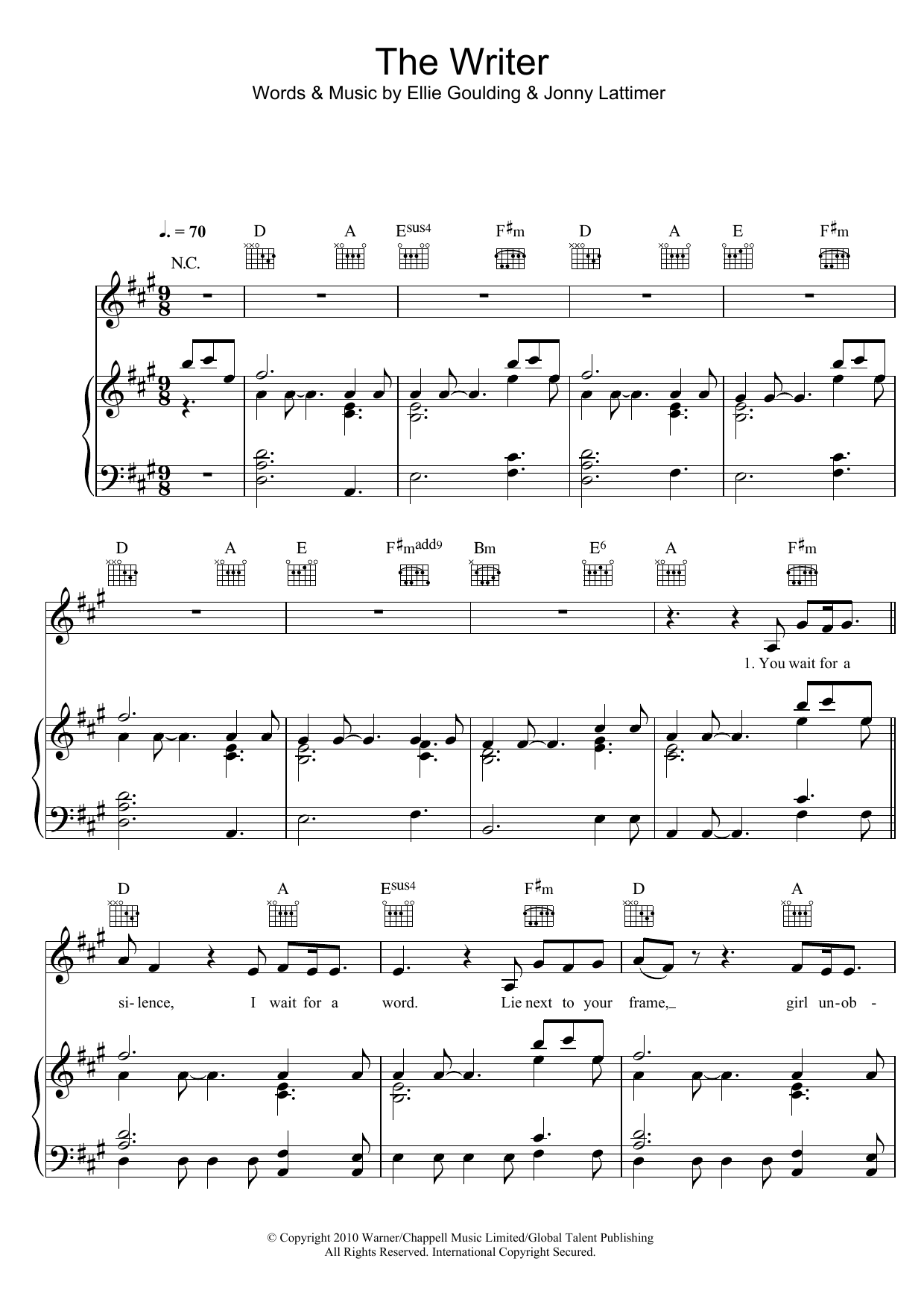 Download Ellie Goulding The Writer Sheet Music and learn how to play Piano, Vocal & Guitar PDF digital score in minutes