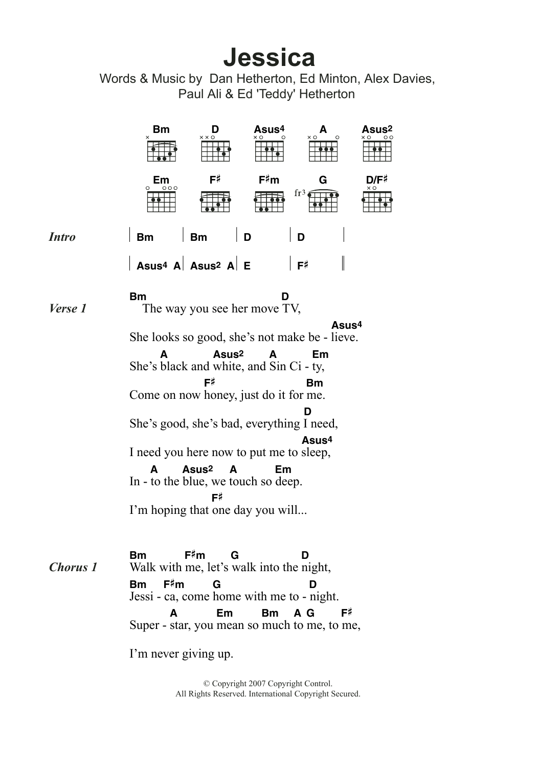 Download Elliot Minor Jessica Sheet Music and learn how to play Lyrics & Chords PDF digital score in minutes