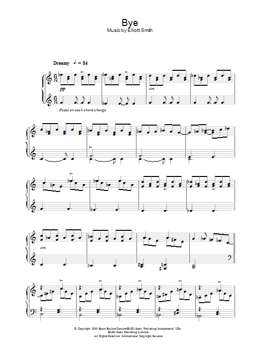 Download Elliott Smith Bye Sheet Music and learn how to play Piano PDF digital score in minutes