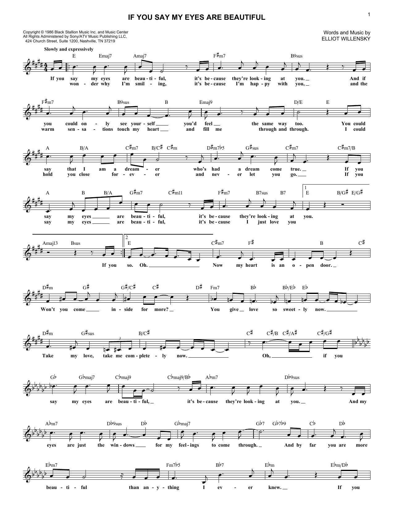 Download Elliot Willensky If You Say My Eyes Are Beautiful Sheet Music and learn how to play Lead Sheet / Fake Book PDF digital score in minutes