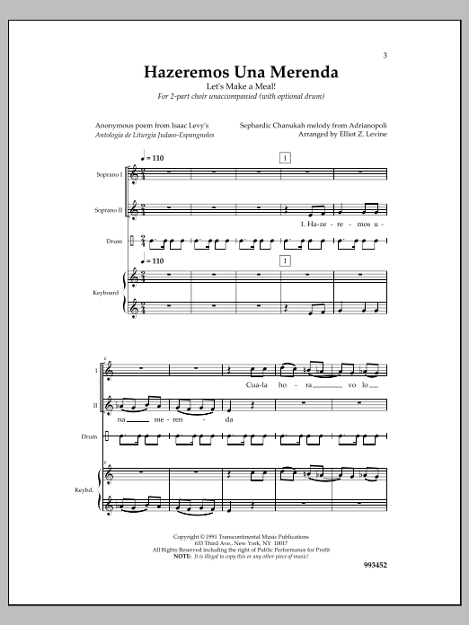Download Elliot Z. Levine Hazeremos Una Merenda Sheet Music and learn how to play 2-Part Choir PDF digital score in minutes