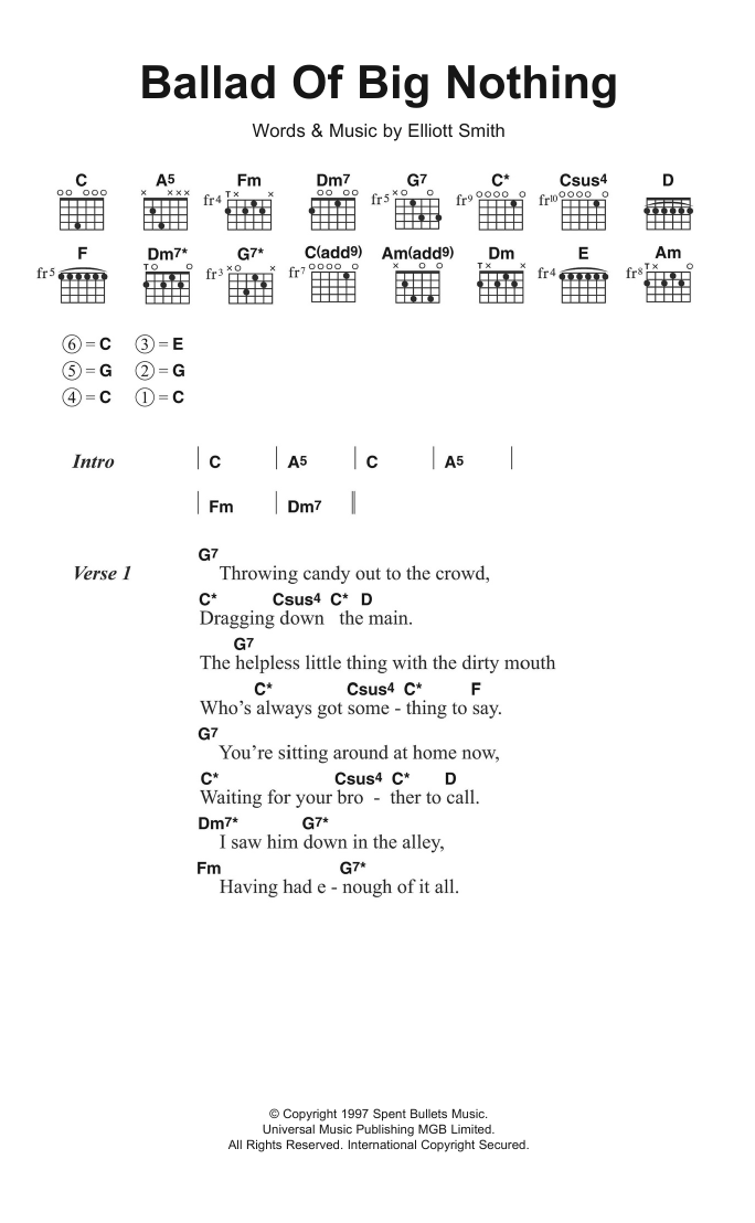 Download Elliott Smith Ballad Of Big Nothing Sheet Music and learn how to play Ukulele PDF digital score in minutes