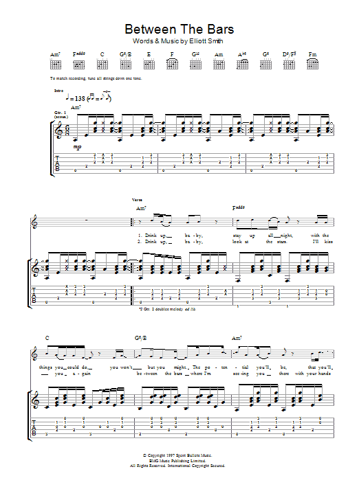 Download Elliott Smith Between The Bars Sheet Music and learn how to play Guitar Tab PDF digital score in minutes