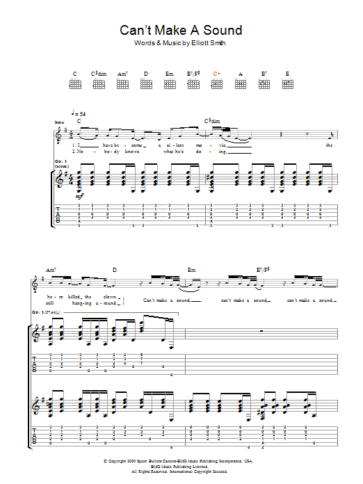Download Elliott Smith Can't Make A Sound Sheet Music and learn how to play Guitar Tab PDF digital score in minutes