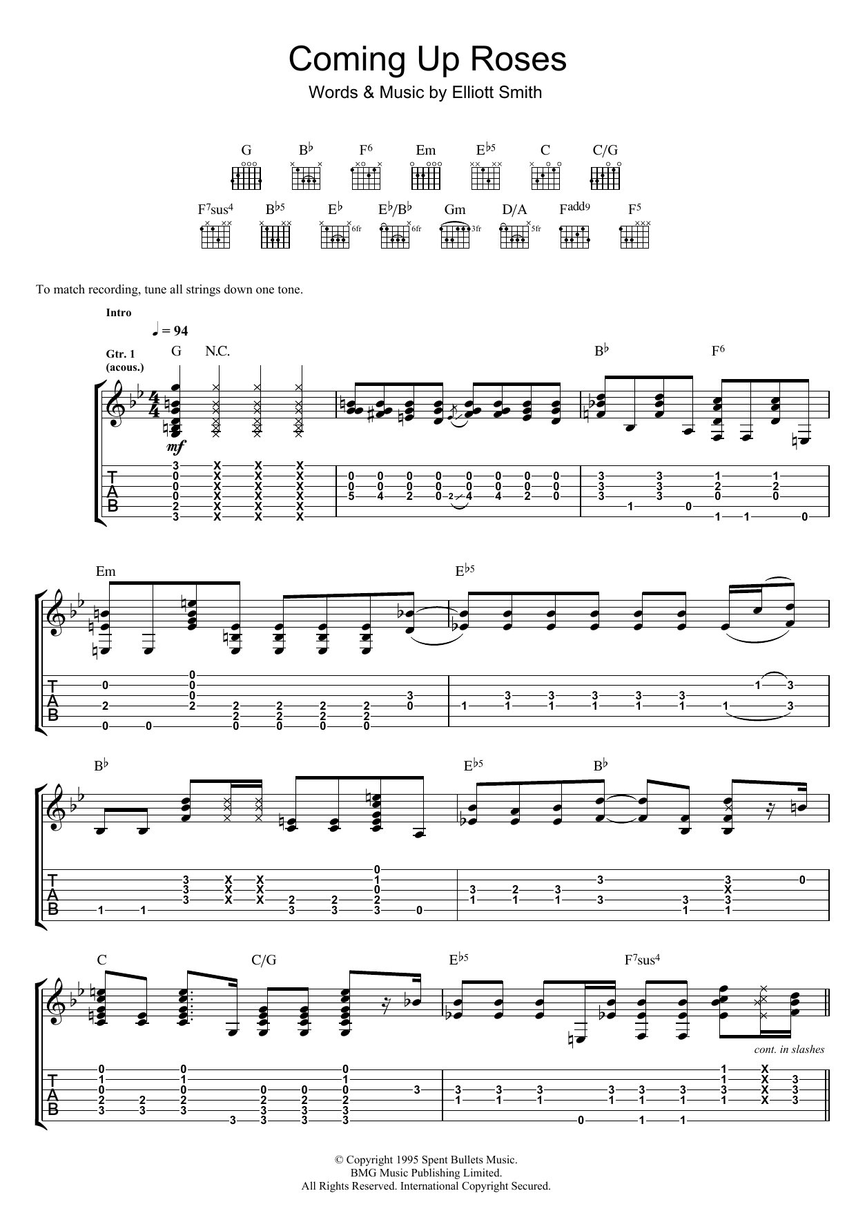 Download Elliott Smith Coming Up Roses Sheet Music and learn how to play Guitar Tab PDF digital score in minutes