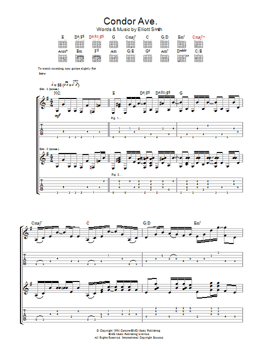 Download Elliott Smith Condor Ave. Sheet Music and learn how to play Guitar Tab PDF digital score in minutes