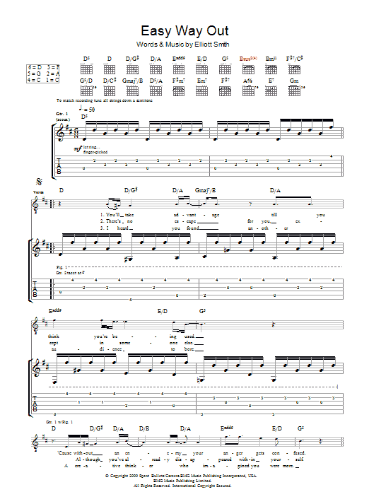 Download Elliott Smith Easy Way Out Sheet Music and learn how to play Guitar Tab PDF digital score in minutes