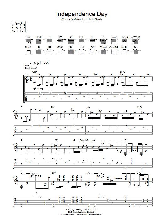 Download Elliott Smith Independence Day Sheet Music and learn how to play Guitar Tab PDF digital score in minutes