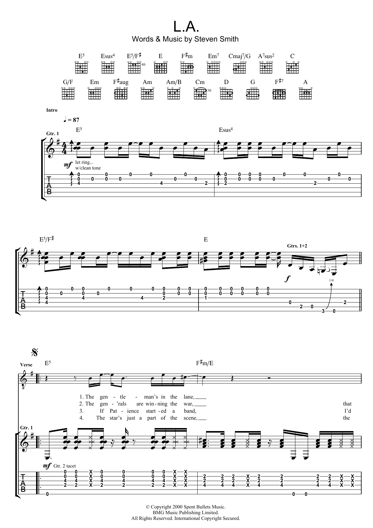 Download Elliott Smith L.A. Sheet Music and learn how to play Guitar Tab PDF digital score in minutes