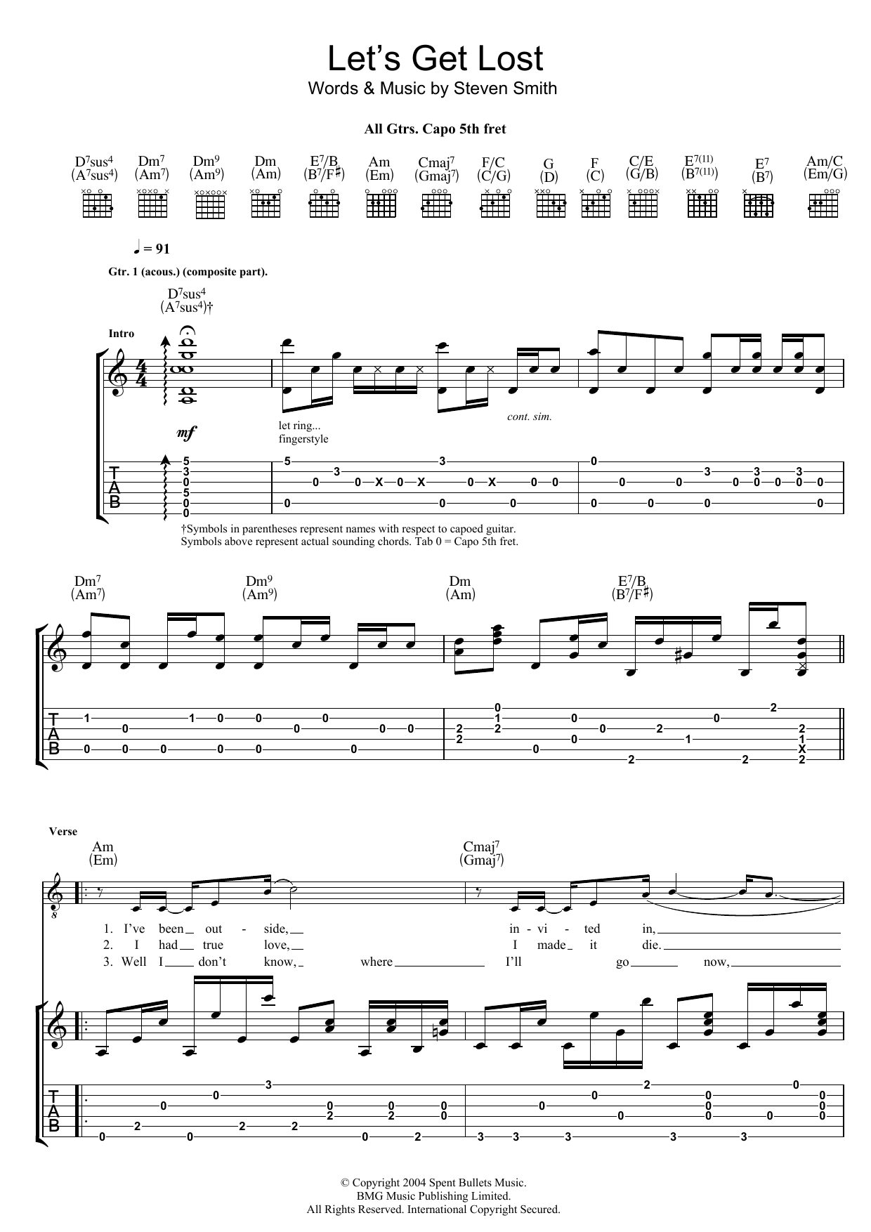 Download Elliott Smith Let's Get Lost Sheet Music and learn how to play Guitar Tab PDF digital score in minutes