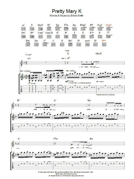 Download Elliott Smith Pretty Mary K Sheet Music and learn how to play Guitar Tab PDF digital score in minutes