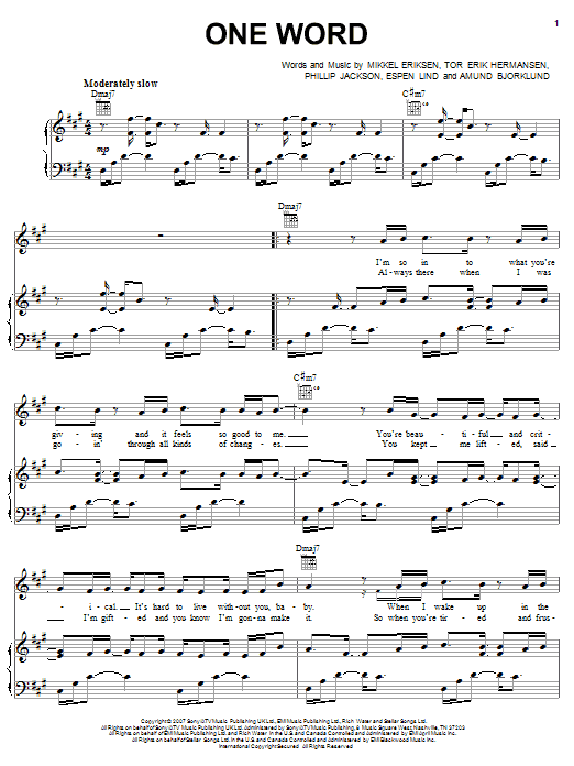 Download Elliott Yamin One Word Sheet Music and learn how to play Piano, Vocal & Guitar (Right-Hand Melody) PDF digital score in minutes