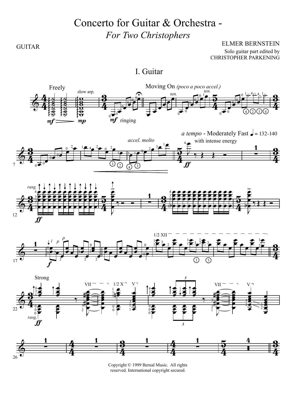 Download Elmer Bernstein Concerto For Guitar And Orchestra - For Two Christophers Sheet Music and learn how to play Piano, Vocal & Guitar (Right-Hand Melody) PDF digital score in minutes