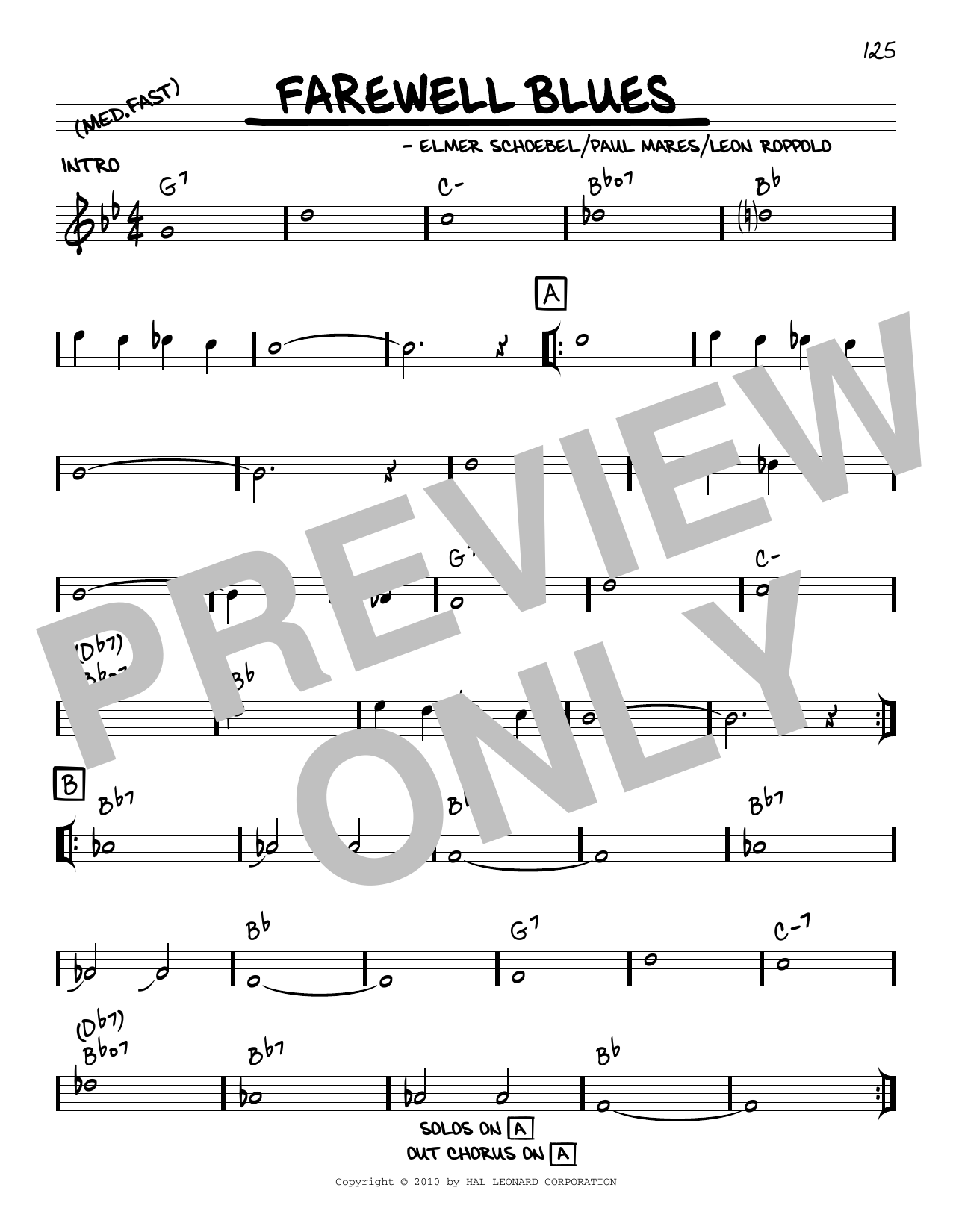 Download Elmer Schoebel Farewell Blues (arr. Robert Rawlins) Sheet Music and learn how to play Real Book – Melody, Lyrics & Chords PDF digital score in minutes