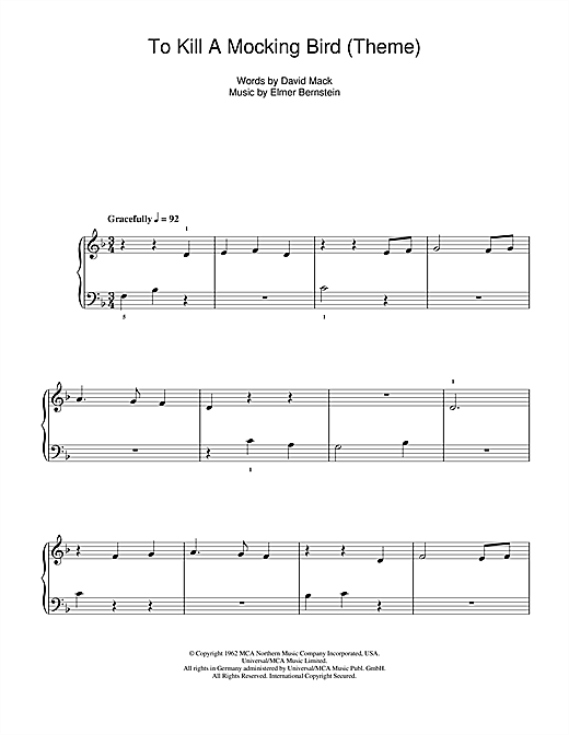 Download Elmer Bernstein To Kill A Mockingbird (Theme) Sheet Music and learn how to play 5-Finger Piano PDF digital score in minutes