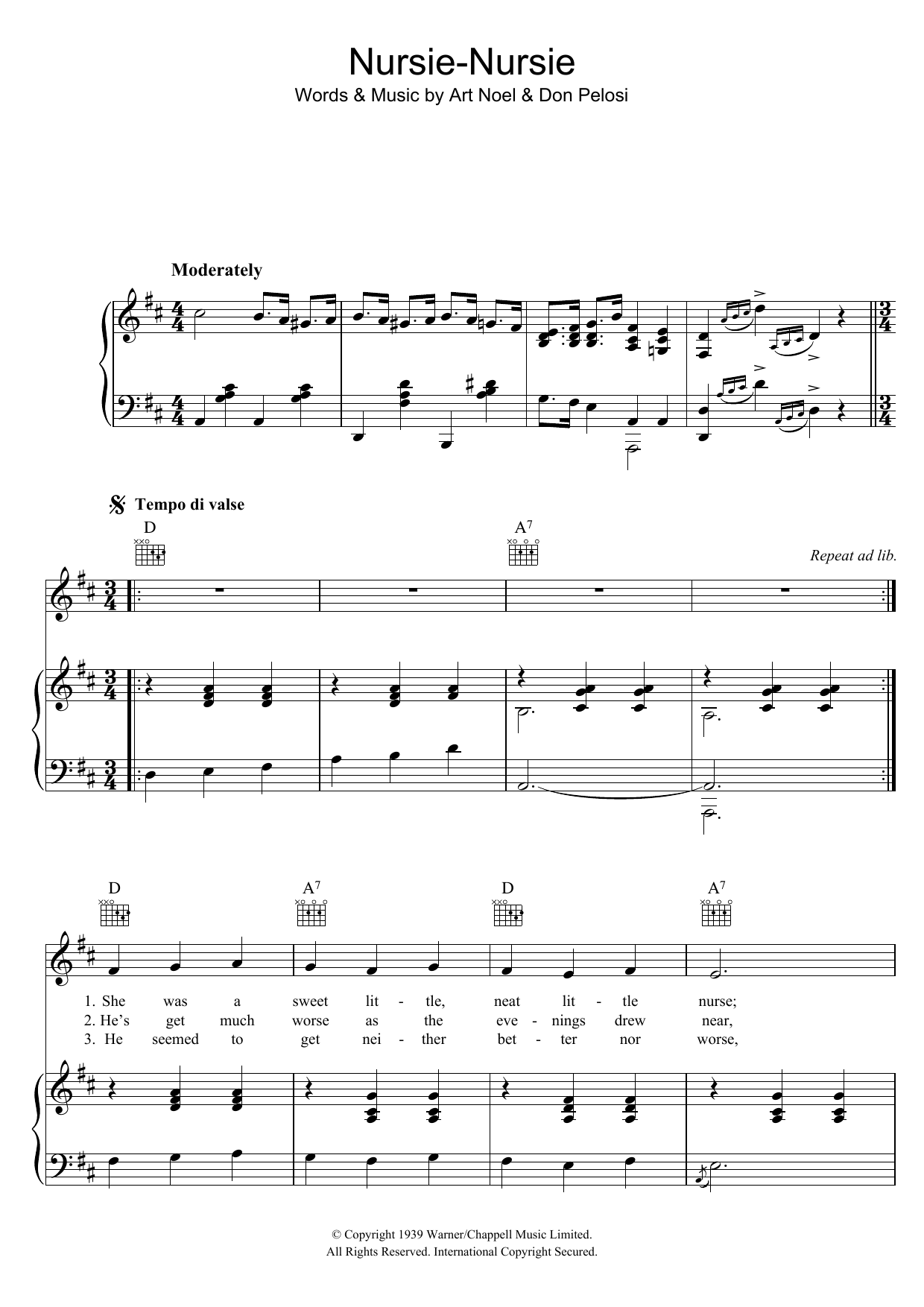 Download Elsie Carlisle Nursie Nursie Sheet Music and learn how to play Piano, Vocal & Guitar (Right-Hand Melody) PDF digital score in minutes