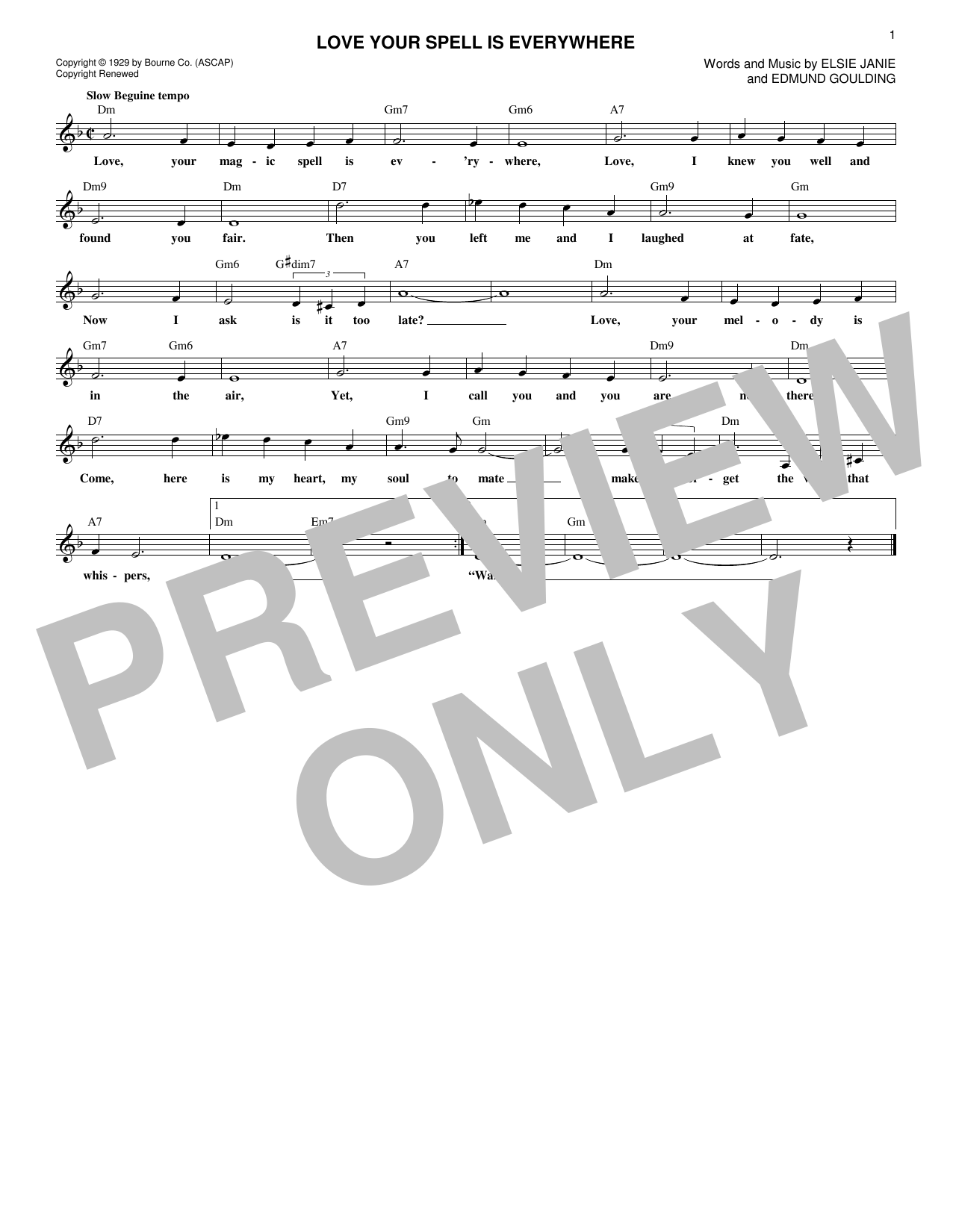 Download Elsie Janie Love Your Spell Is Everywhere Sheet Music and learn how to play Melody Line, Lyrics & Chords PDF digital score in minutes