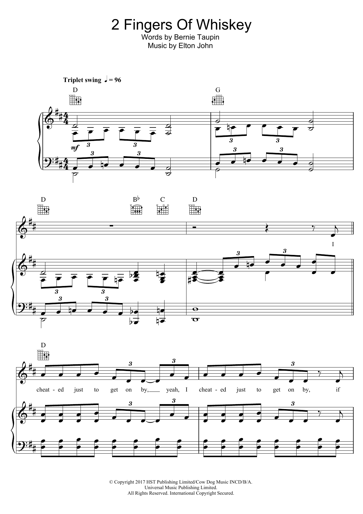 Download Elton John 2 Fingers Of Whiskey Sheet Music and learn how to play Piano, Vocal & Guitar (Right-Hand Melody) PDF digital score in minutes
