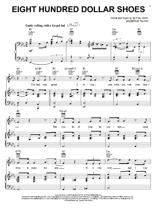 Download Elton John & Leon Russell Eight Hundred Dollar Shoes Sheet Music and learn how to play Piano, Vocal & Guitar (Right-Hand Melody) PDF digital score in minutes