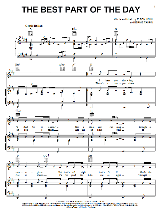 Download Elton John & Leon Russell The Best Part Of The Day Sheet Music and learn how to play Piano, Vocal & Guitar (Right-Hand Melody) PDF digital score in minutes