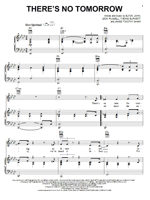 Download Elton John & Leon Russell There's No Tomorrow Sheet Music and learn how to play Piano, Vocal & Guitar (Right-Hand Melody) PDF digital score in minutes