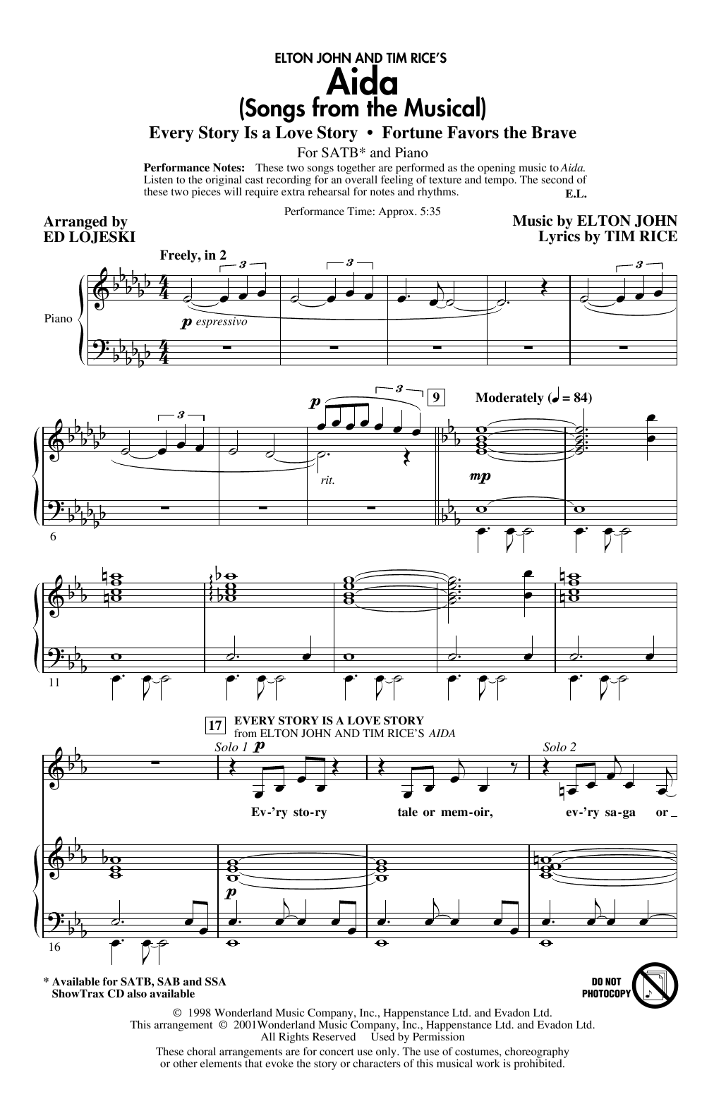 Download Elton John & Tim Rice Aida (Songs from the Musical) (arr. Ed Lojeski) Sheet Music and learn how to play SATB Choir PDF digital score in minutes