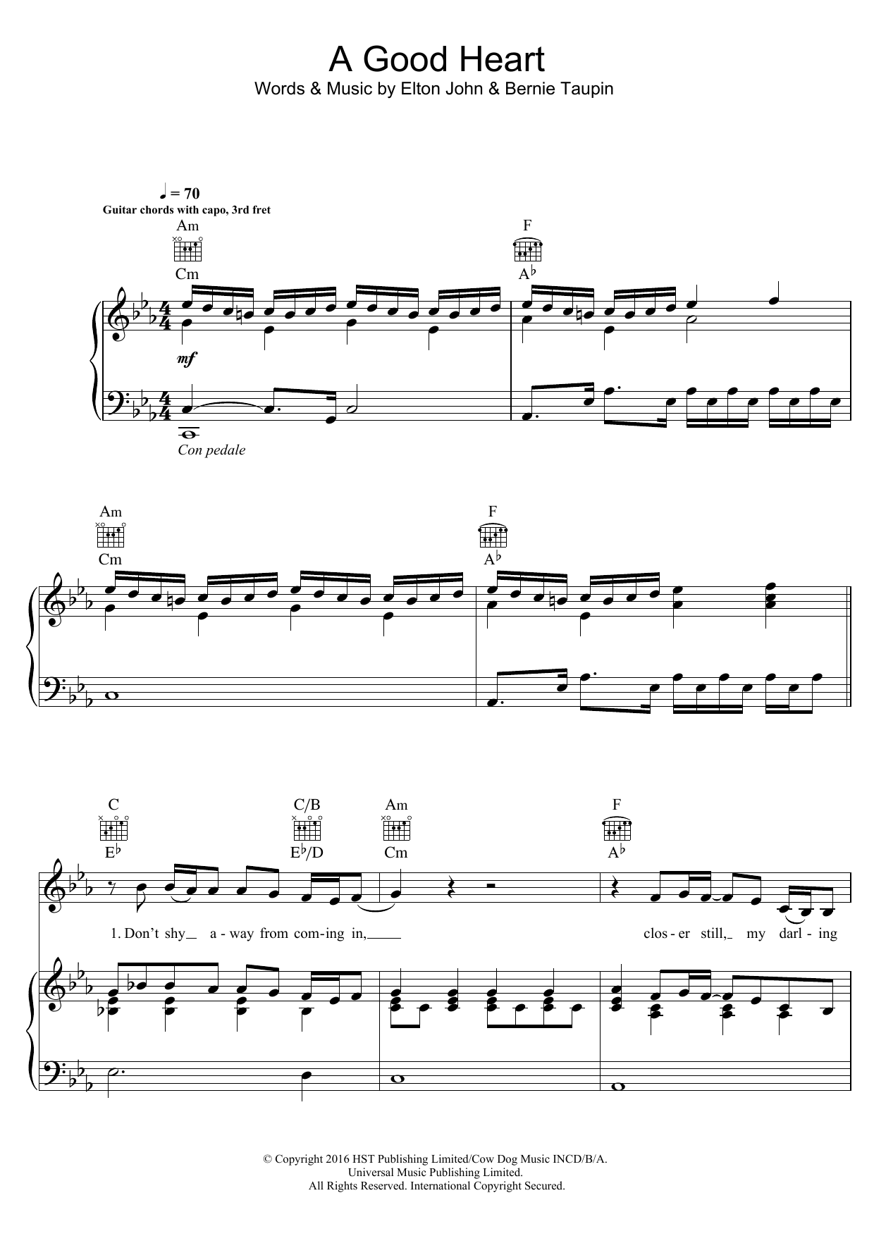 Download Elton John A Good Heart Sheet Music and learn how to play Piano, Vocal & Guitar (Right-Hand Melody) PDF digital score in minutes