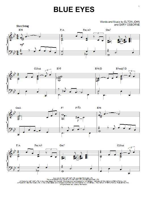 Download Elton John Blue Eyes Sheet Music and learn how to play Piano PDF digital score in minutes