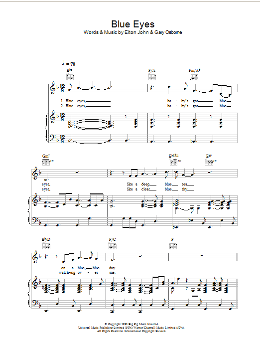 Download Elton John Blue Eyes Sheet Music and learn how to play Lyrics & Chords PDF digital score in minutes