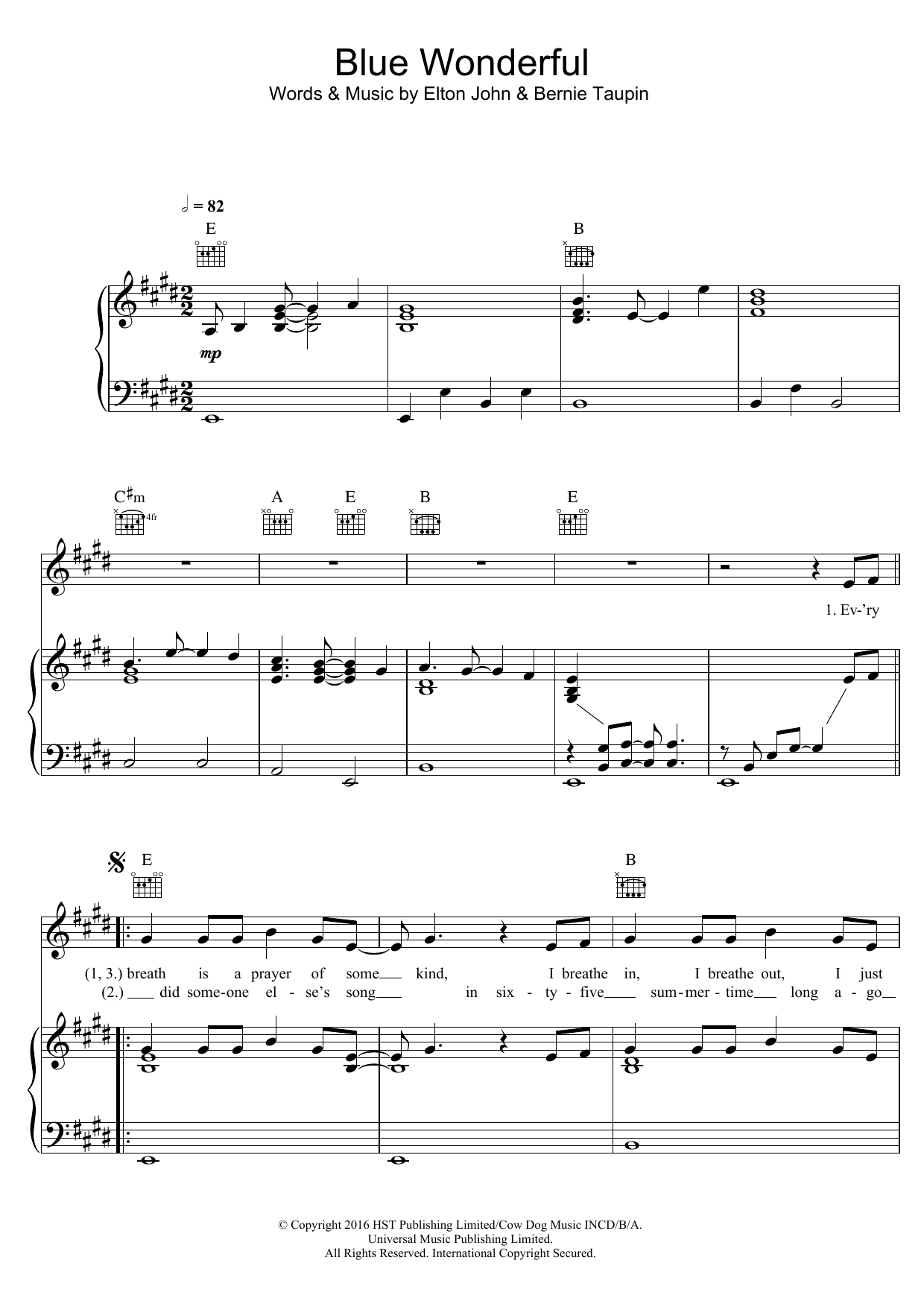 Download Elton John Blue Wonderful Sheet Music and learn how to play Piano, Vocal & Guitar (Right-Hand Melody) PDF digital score in minutes