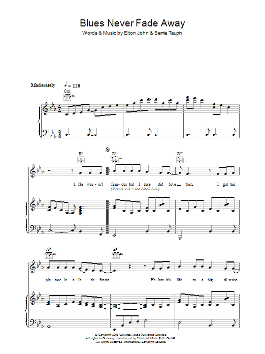 Download Elton John Blues Never Fade Away Sheet Music and learn how to play Keyboard Transcription PDF digital score in minutes