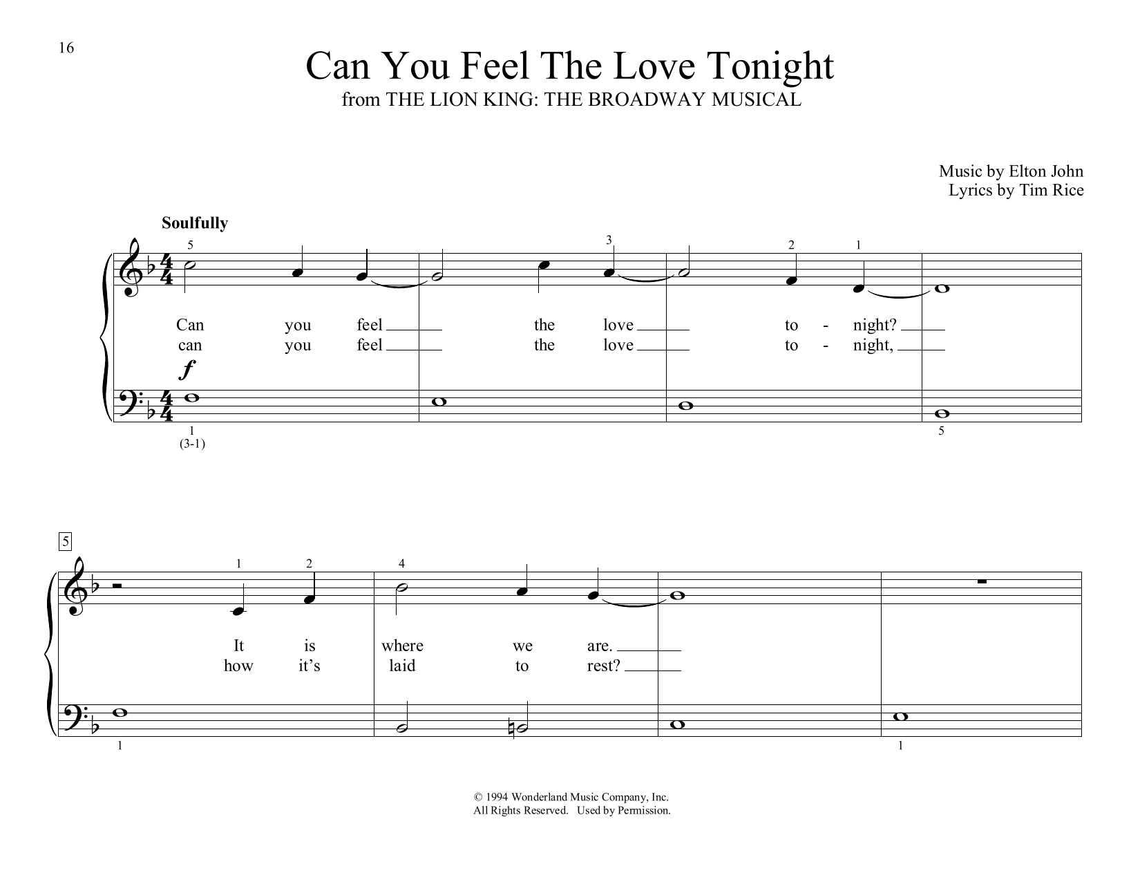Download Elton John Can You Feel the Love Tonight (from The Lion King) (arr. Christopher Hussey) Sheet Music and learn how to play Educational Piano PDF digital score in minutes