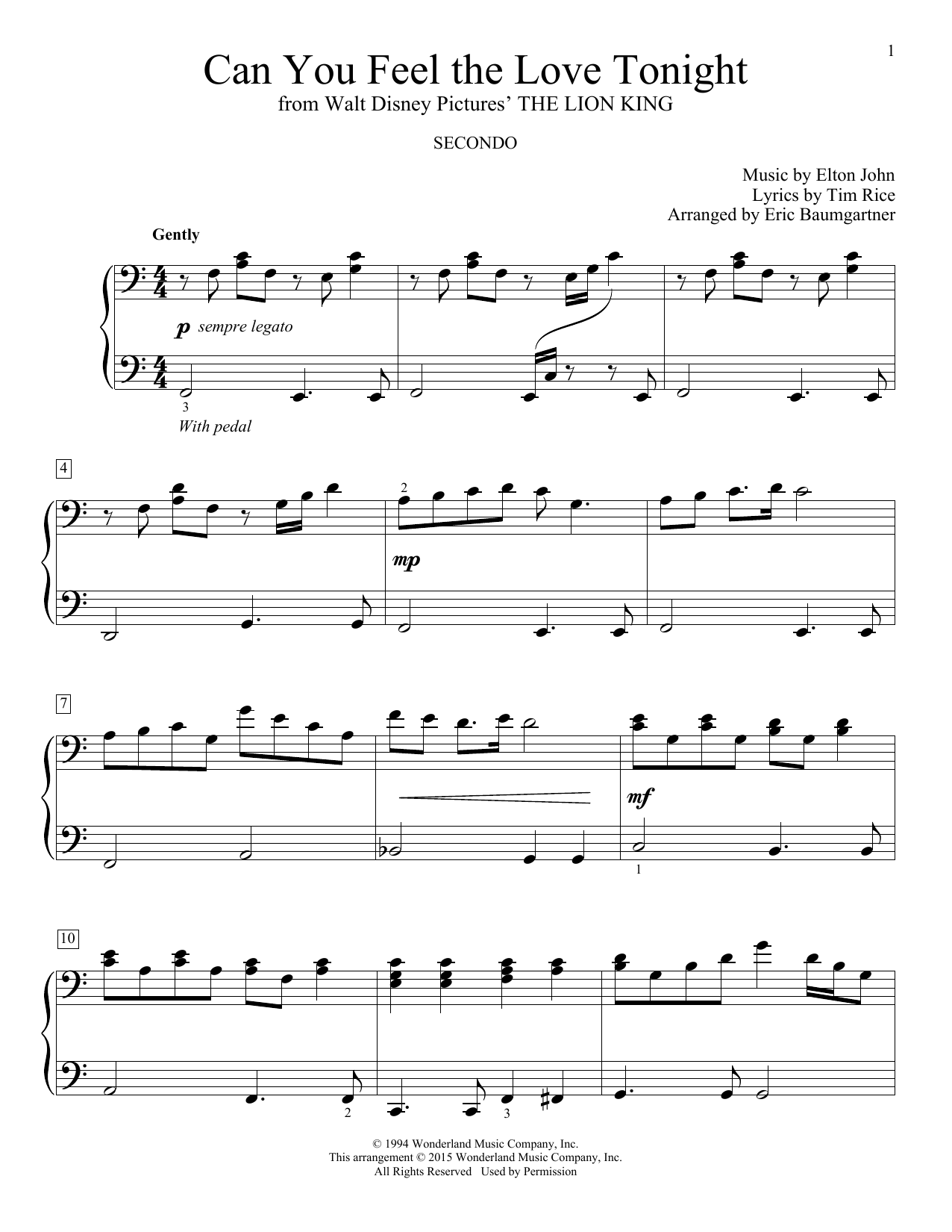 Download Elton John Can You Feel The Love Tonight Sheet Music and learn how to play Piano Duet PDF digital score in minutes