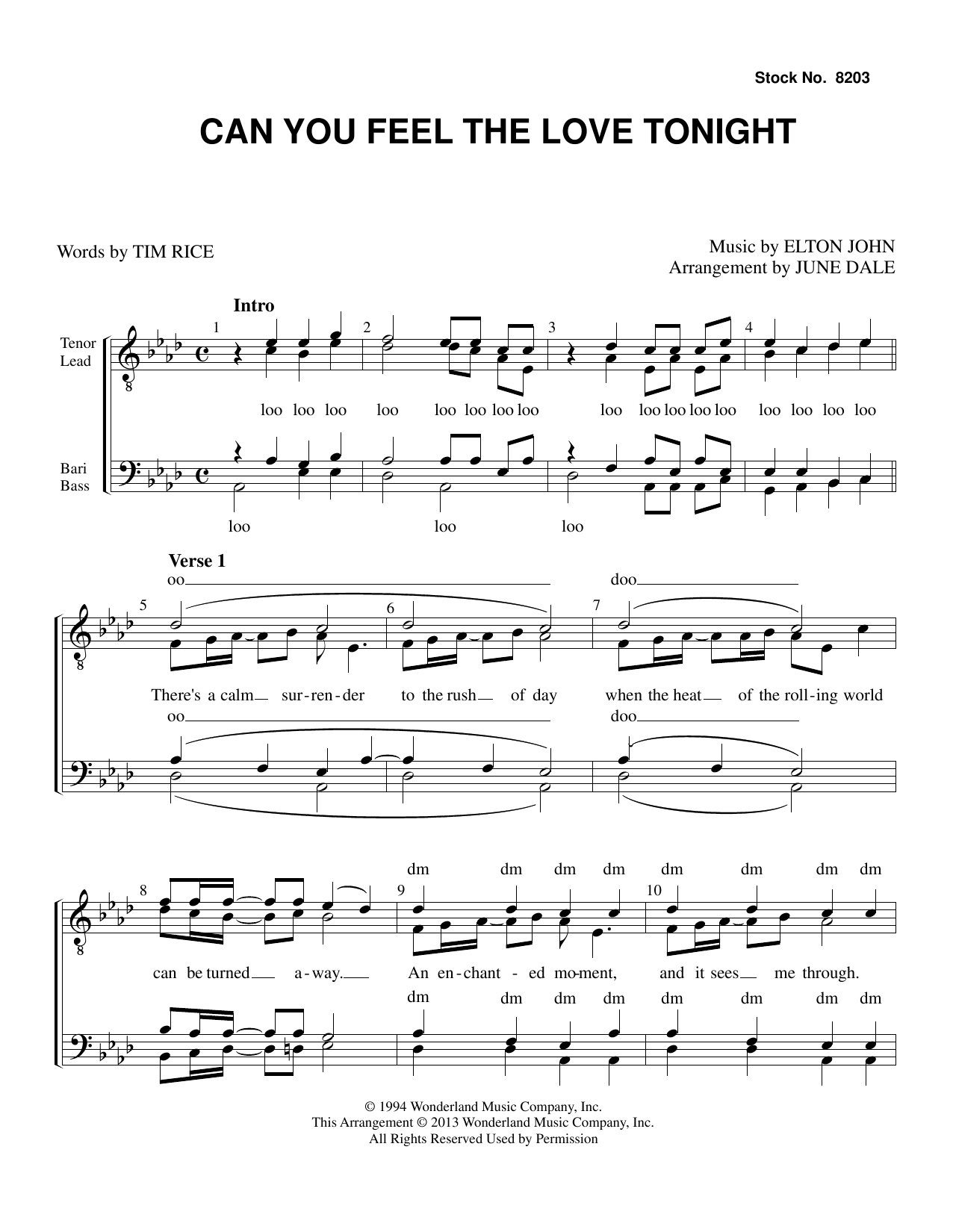 Download Elton John Can You Feel the Love Tonight (from The Lion King) (arr. June Dale) Sheet Music and learn how to play TTBB Choir PDF digital score in minutes