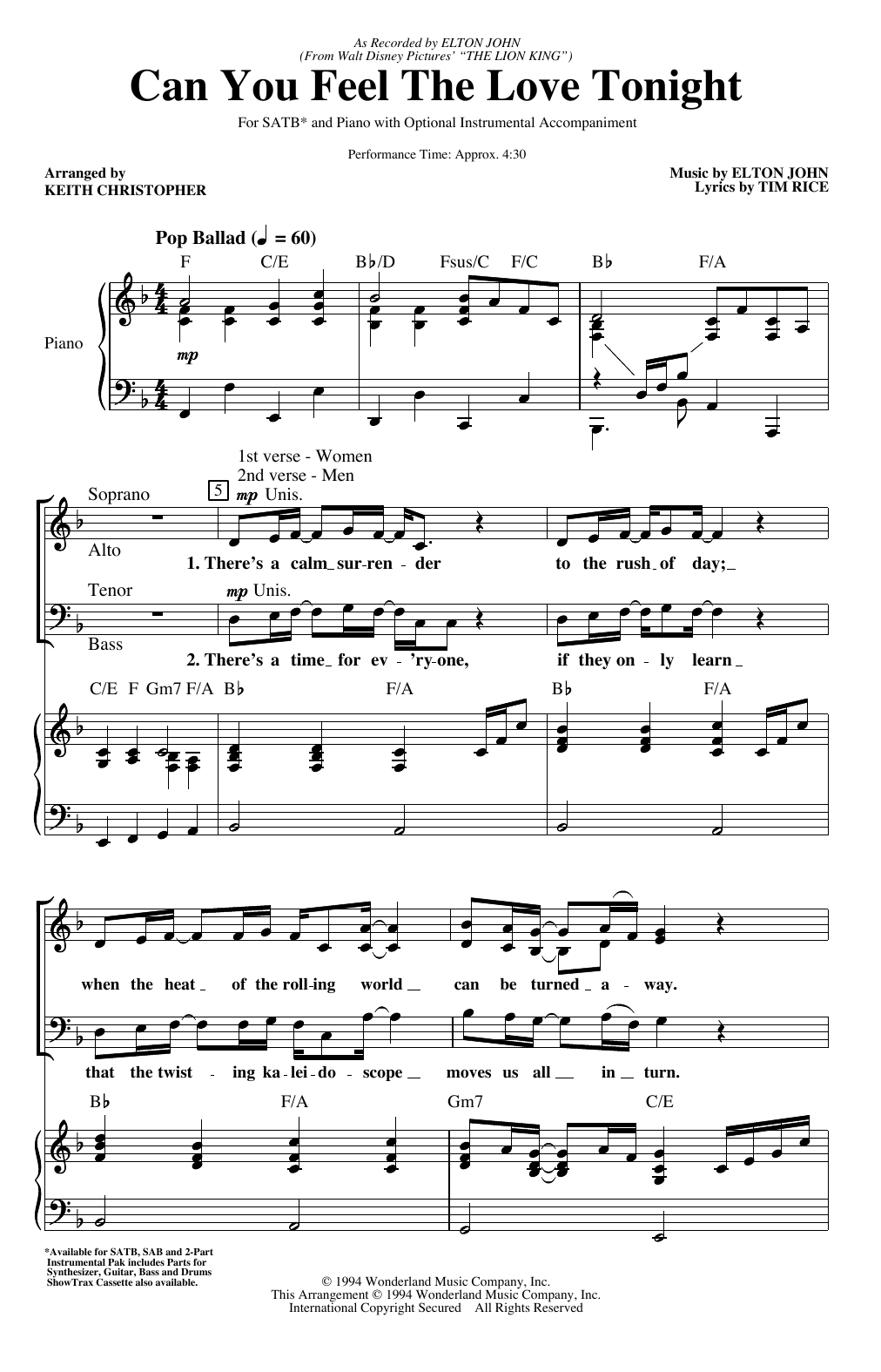 Download Elton John Can You Feel The Love Tonight (from The Lion King) (arr. Keith Christopher) Sheet Music and learn how to play 2-Part Choir PDF digital score in minutes