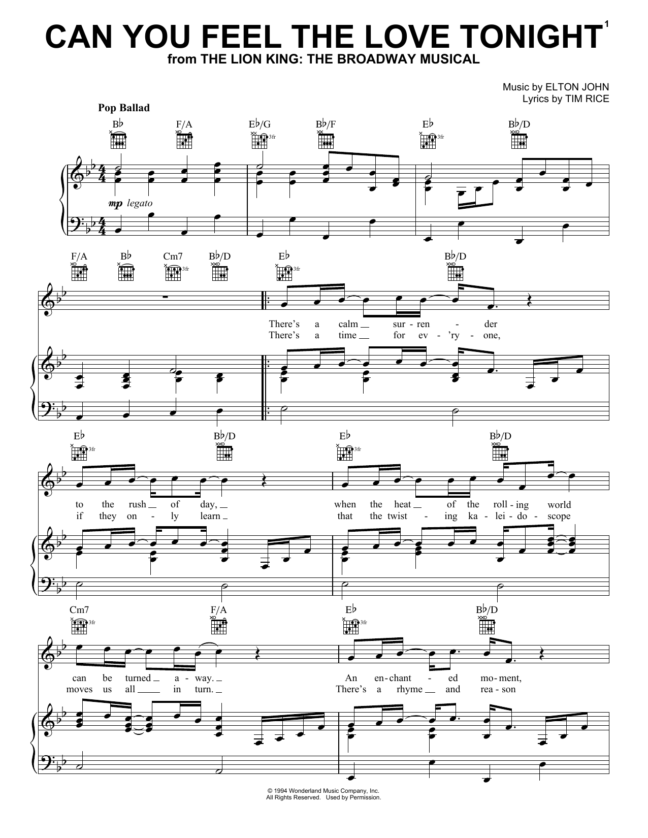 Download Elton John Can You Feel The Love Tonight Sheet Music and learn how to play GTRENS PDF digital score in minutes