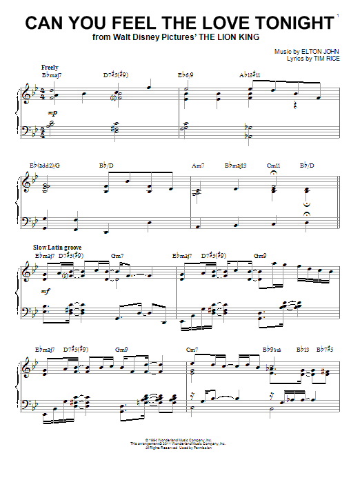 Download Elton John Can You Feel The Love Tonight Sheet Music and learn how to play Piano PDF digital score in minutes