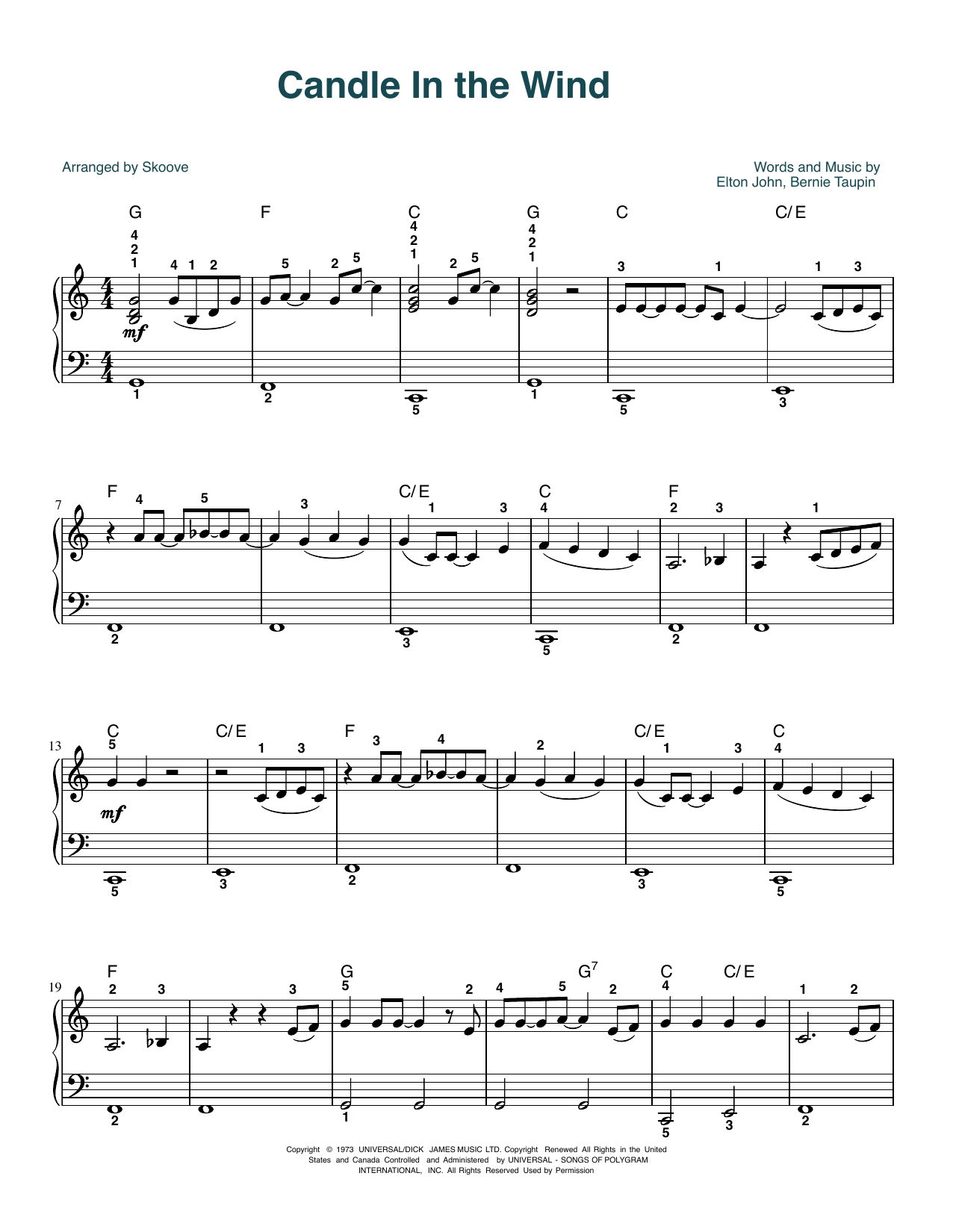 Download Elton John Candle In The Wind (arr. Skoove) Sheet Music and learn how to play Beginner Piano (Abridged) PDF digital score in minutes