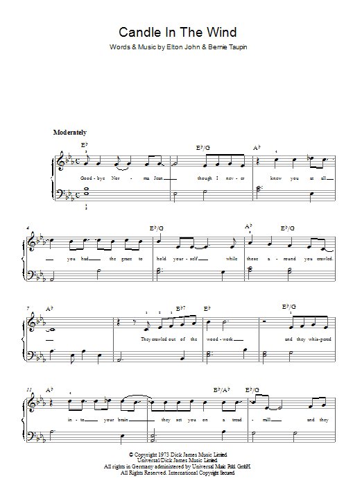 Download Elton John Candle In The Wind Sheet Music and learn how to play Violin PDF digital score in minutes