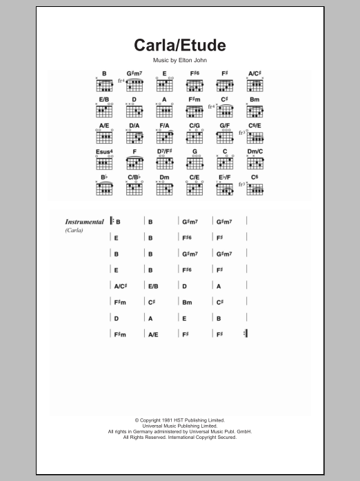 Download Elton John Carla/Etude Sheet Music and learn how to play Lyrics & Chords PDF digital score in minutes