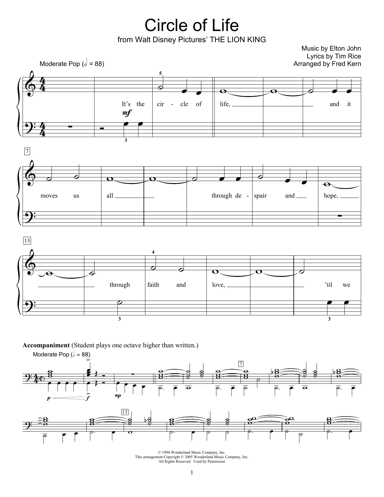 Download Phillip Keveren Circle Of Life Sheet Music and learn how to play Easy Piano PDF digital score in minutes