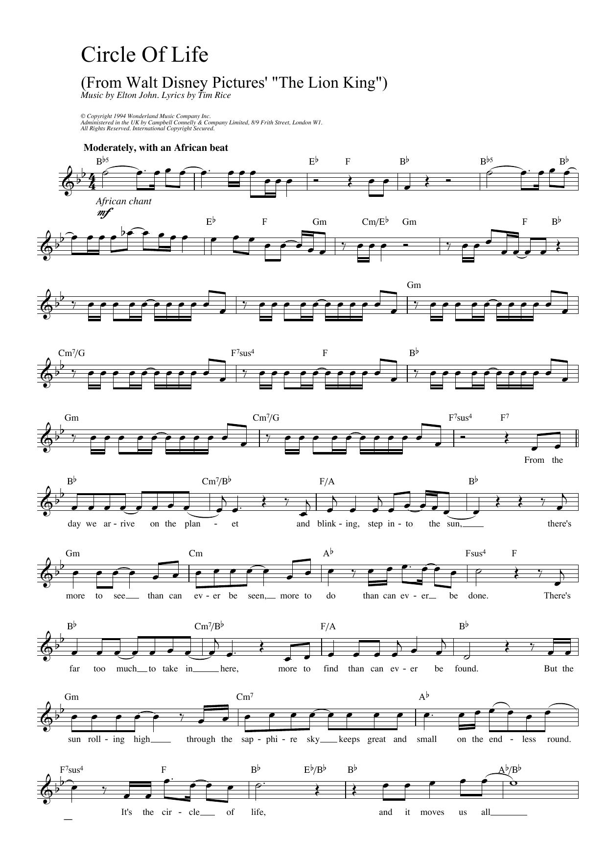 Download Elton John Circle Of Life Sheet Music and learn how to play Trumpet PDF digital score in minutes