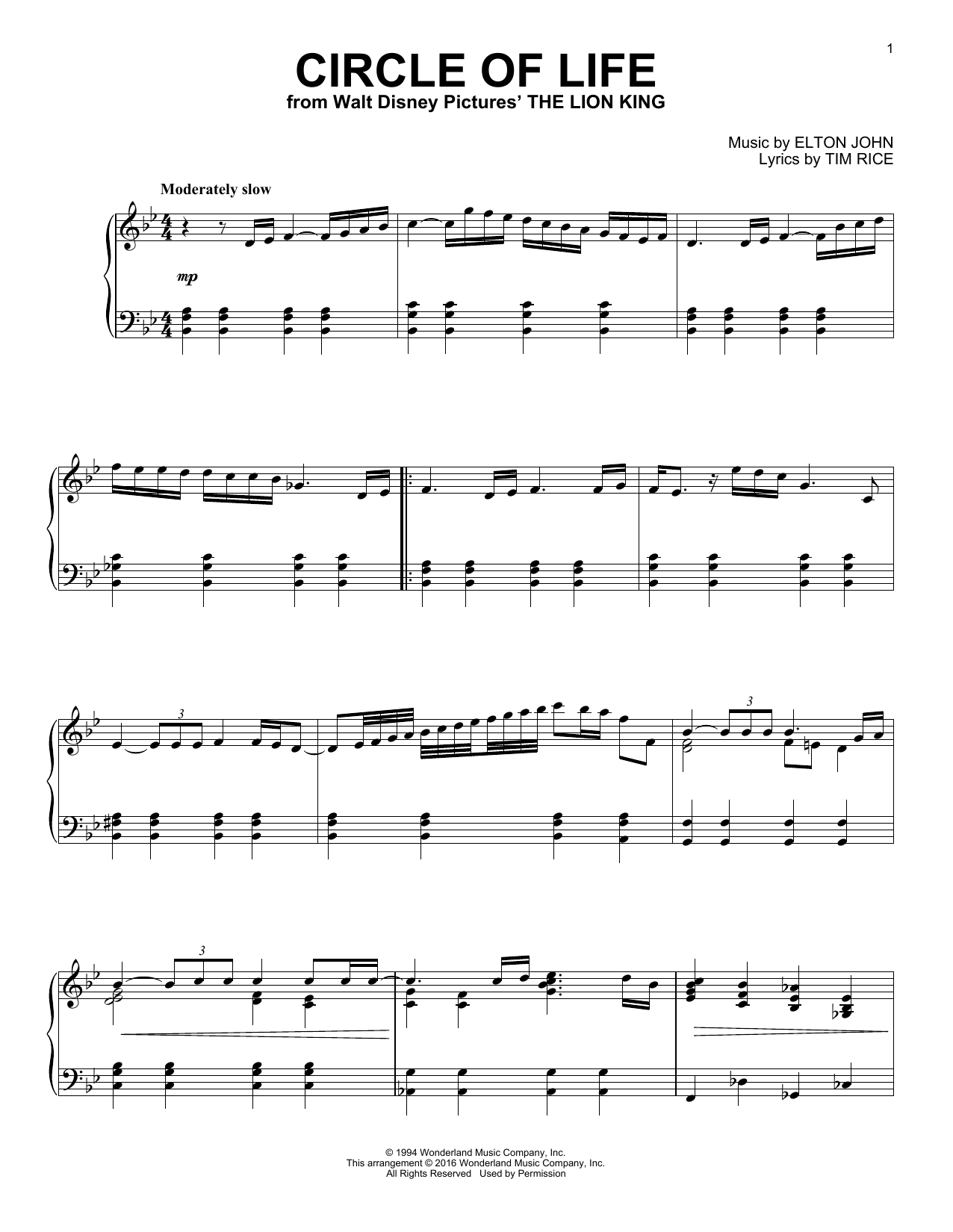 Download Elton John Circle Of Life Sheet Music and learn how to play Piano PDF digital score in minutes