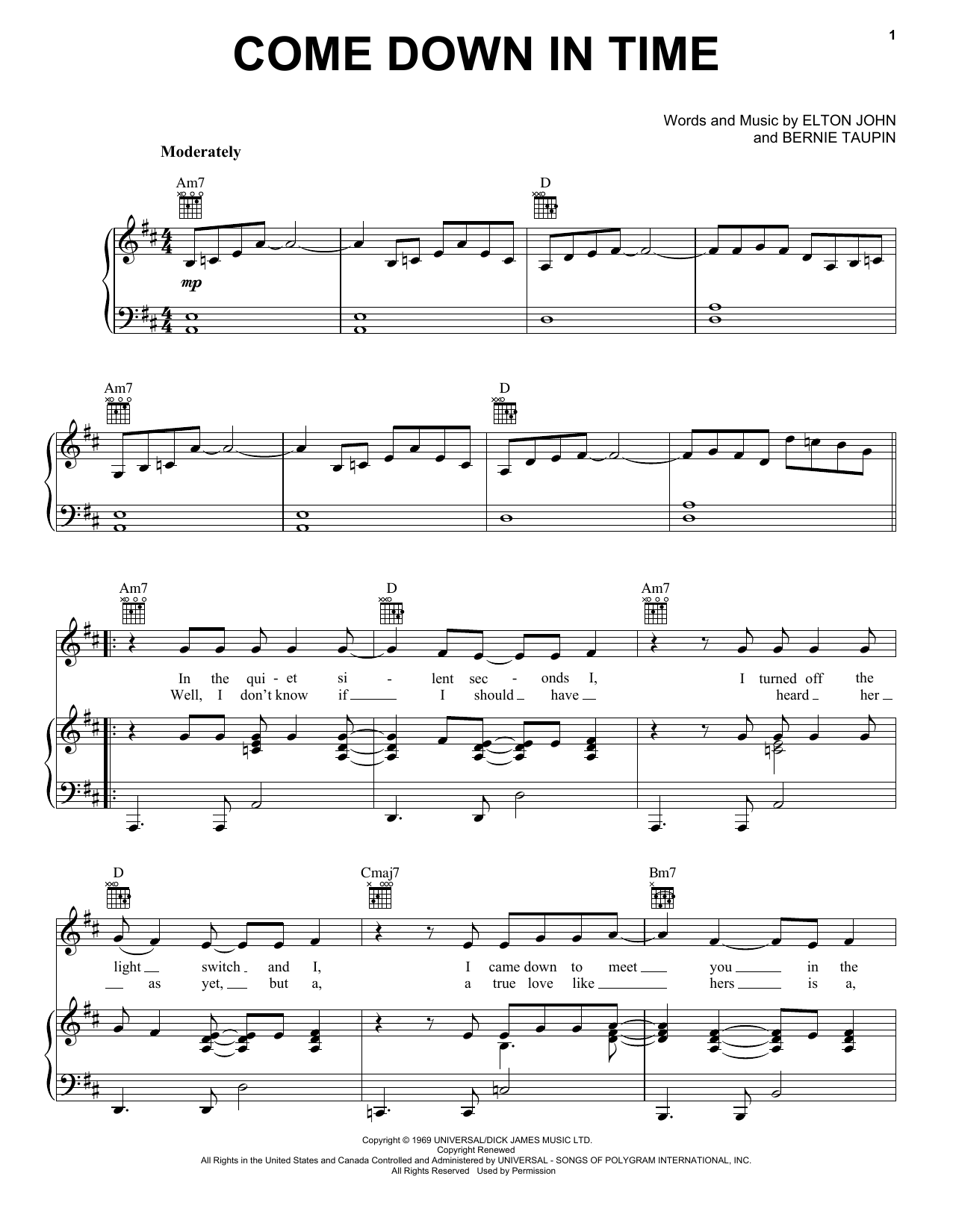 Download Elton John Come Down In Time Sheet Music and learn how to play Solo Guitar PDF digital score in minutes